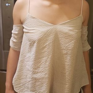 Kimchi Blue. Tan and Wht Striped Cold Shldr. XS